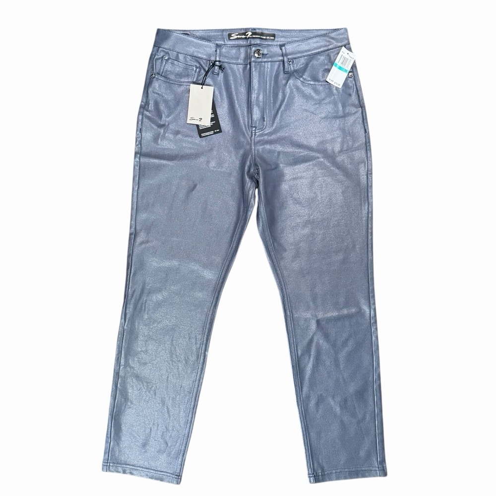 Seven7 Blue Iris Metallic Coated Skinny Pants 7M1008 Size 16 NWT